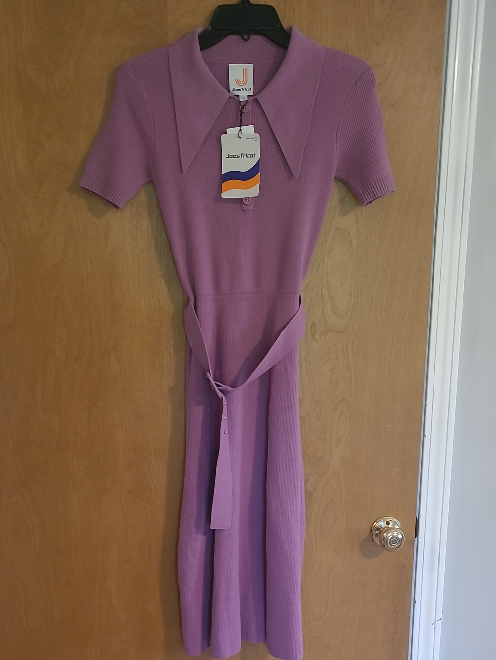 NWT JoosTricot Ribbed Knit Polo Midi Dress with Belt – Wild Rose Pink, Size S
